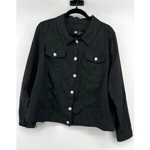 Vintage Carole Little Women's Linen Jacket Size 1X Black Button Up Lightweight